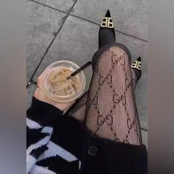 G Logo Black Patterned Tights Hosiery New - Picture 7 of 9